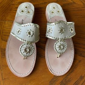 Jack Rogers Bone & Gold Leather Sandals -Size 8